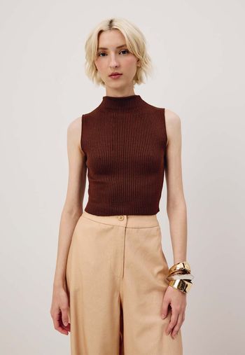 Cropped Gola Alta Tricot M / Marrom