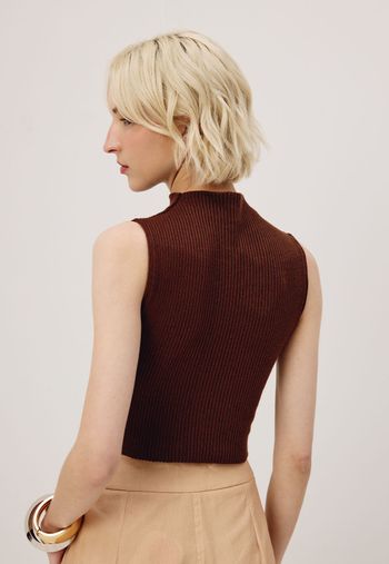 Cropped Gola Alta Tricot M / Marrom