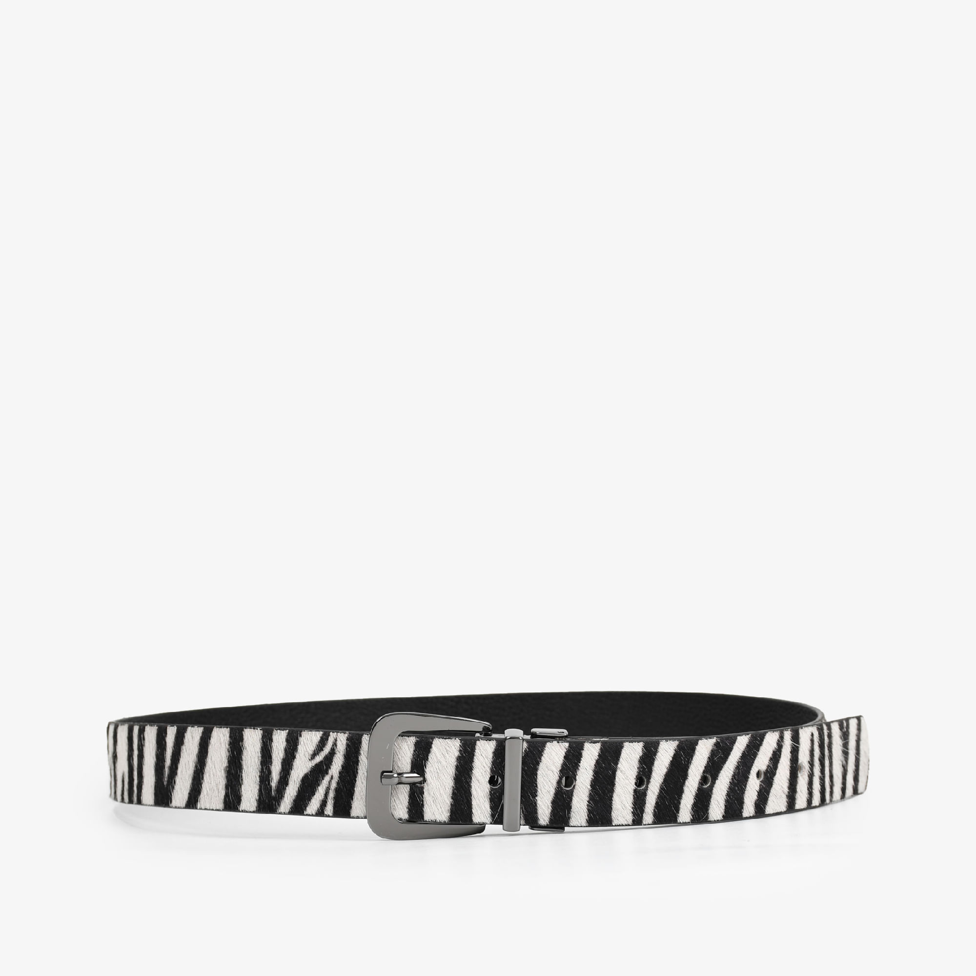 Cinto Preto Animal Print Zebra Reversível Couro