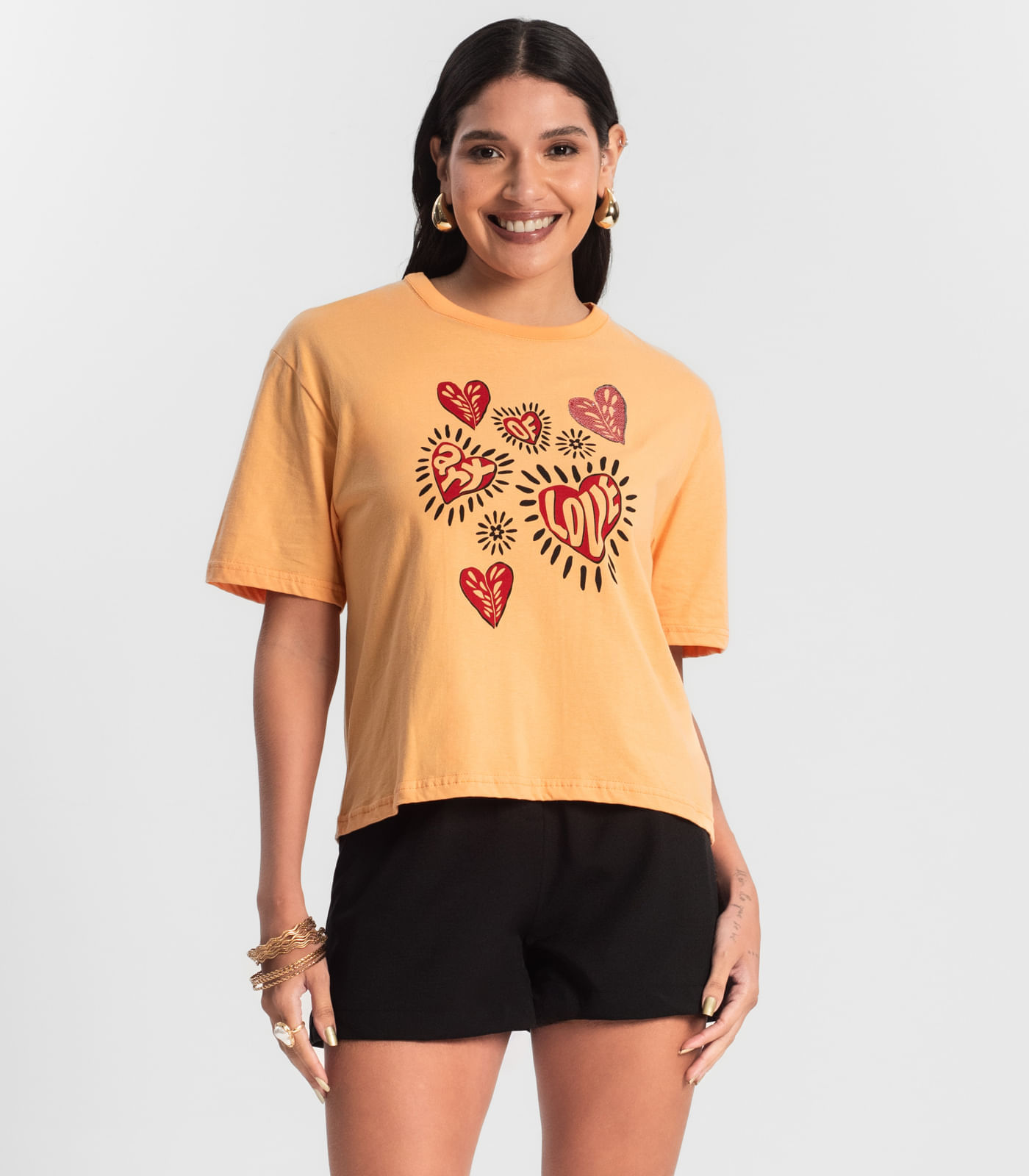 Camiseta Feminina T- Shirt Meia Malha Rovitex Laranja