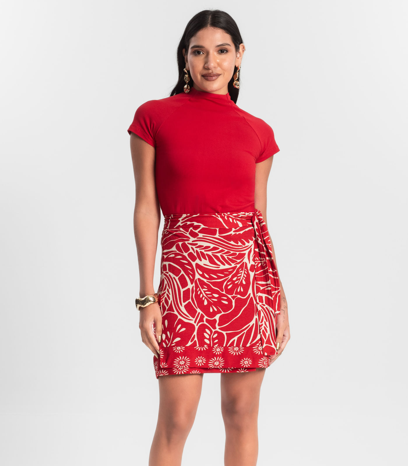Saia Pareô Curta Feminina Estampada Rovitex Vermelho