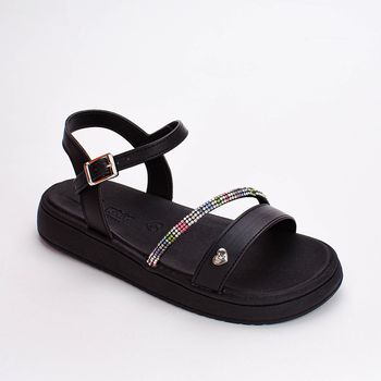 Sandália Infantil Kidy Mini Flat Form Com Strass Preto 23 / Preto