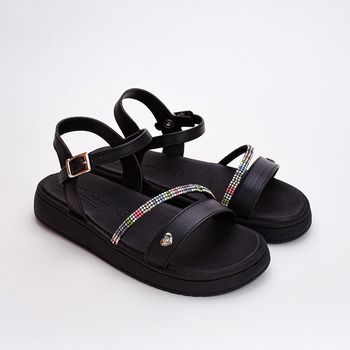 Sandália Infantil Kidy Mini Flat Form Com Strass Preto 23 / Preto