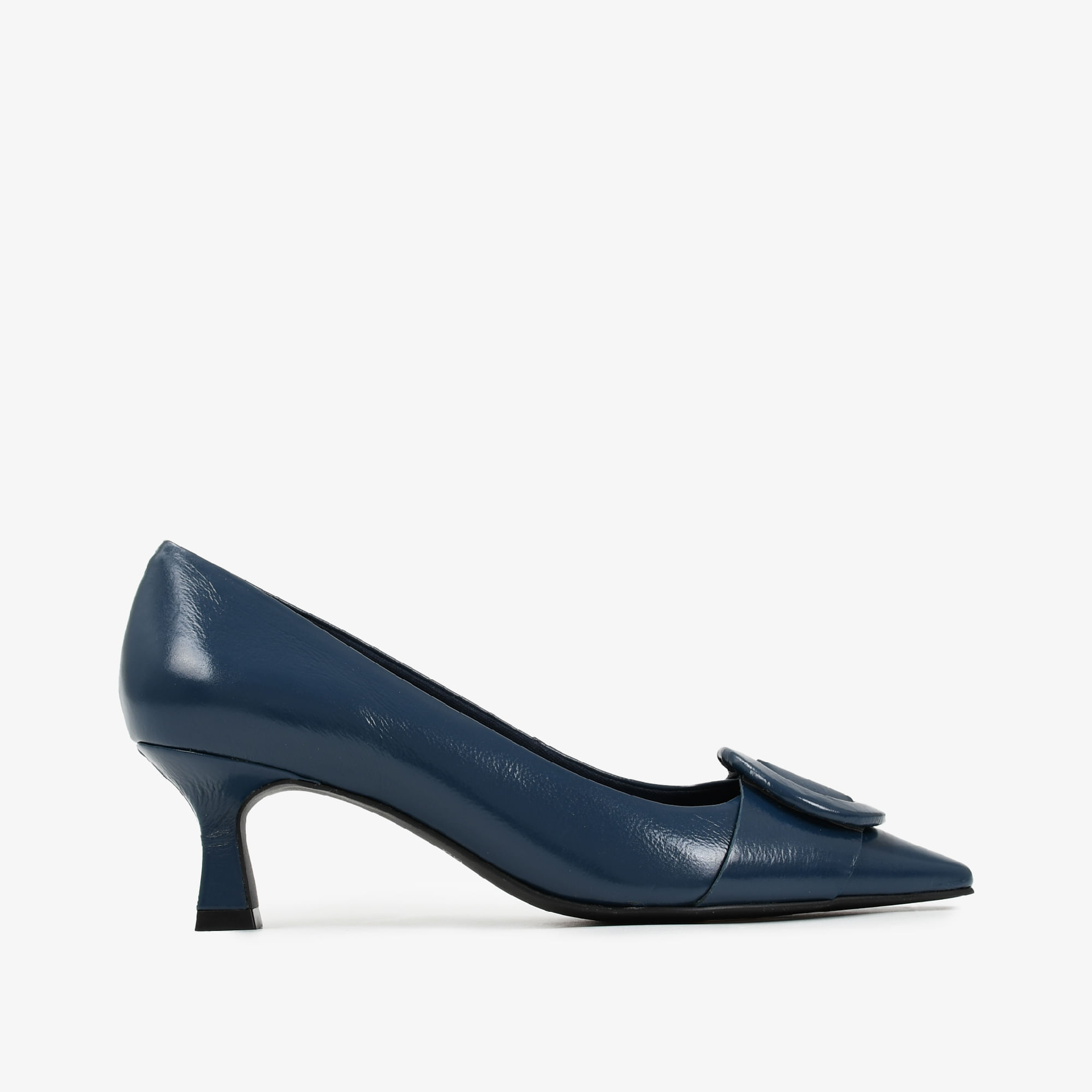 Scarpin Azul Salto Fino Médio Couro Brilhoso