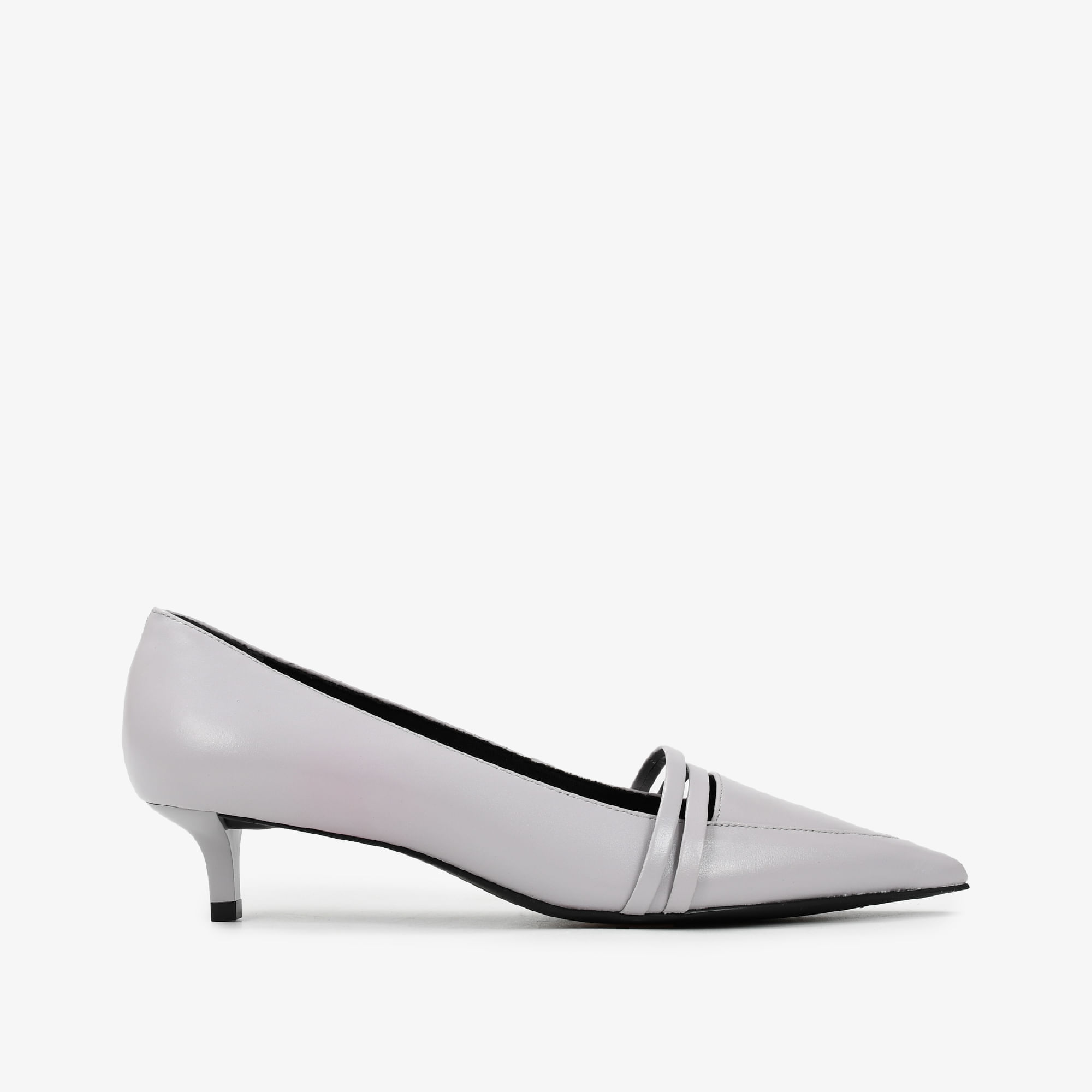 Scarpin Cinza Stone Salto Fino Baixo Couro