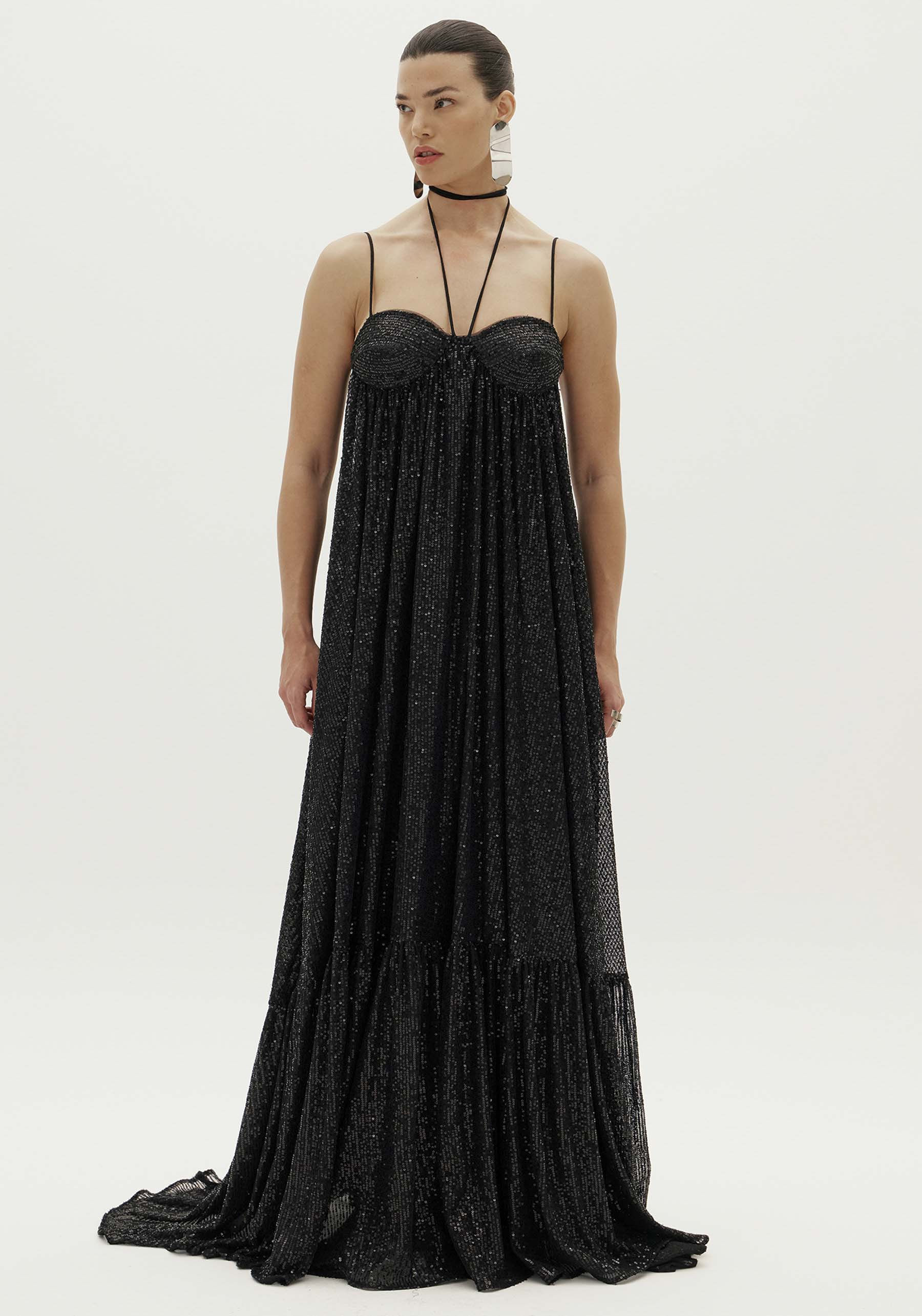 Vestido Shine Longo Anoitecer Preto