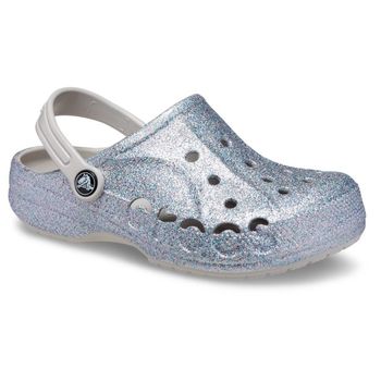 Sandália crocs baya glitter clog t silver 27 / cinza