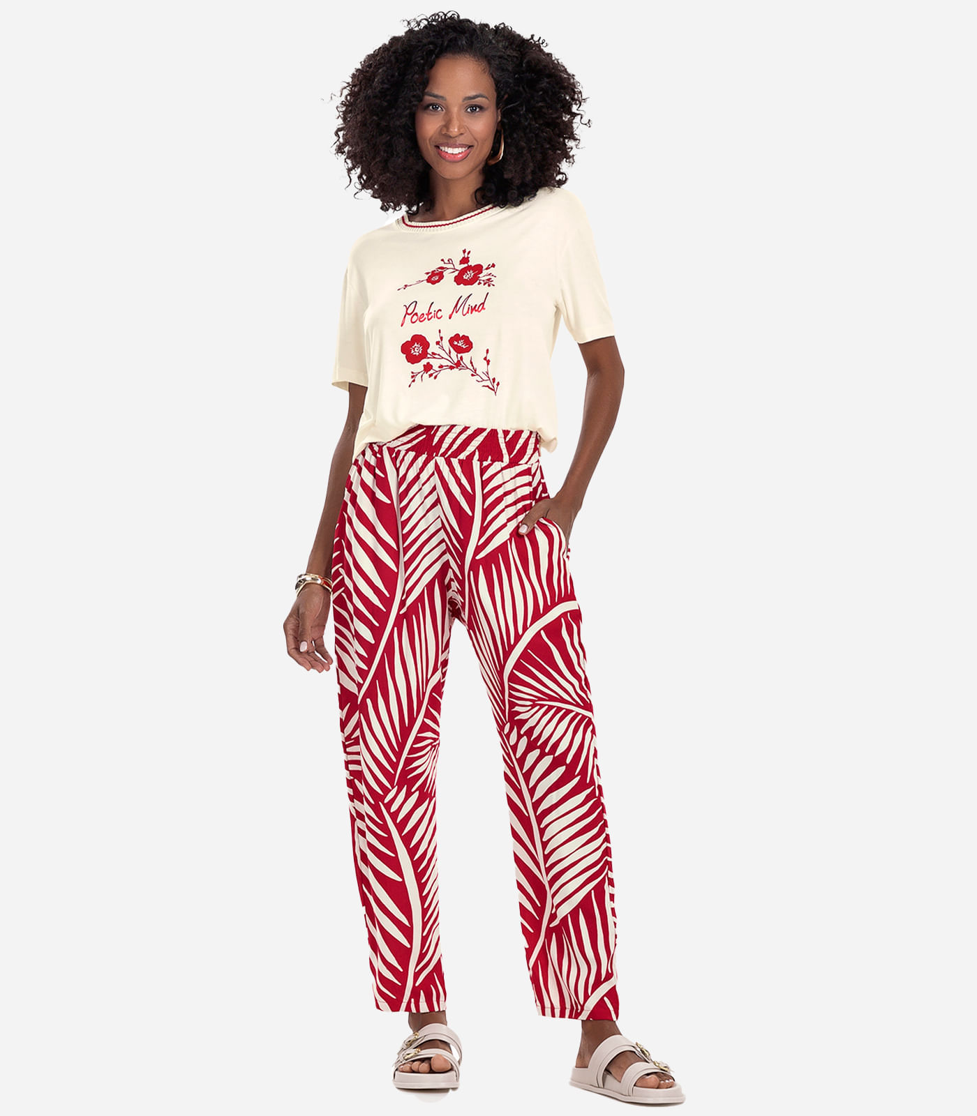 Calça Feminina Estampada Rovitex Vermelho