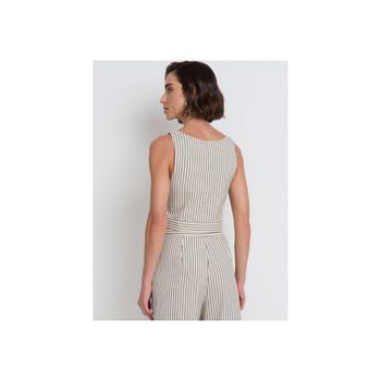 Cropped Listrado Decote Quadrado P / Off White