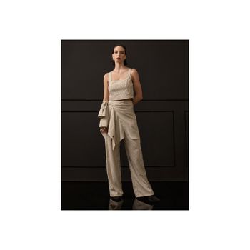 Cropped Listrado Decote Quadrado P / Off White