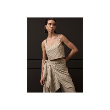 Cropped Listrado Decote Quadrado P / Off White