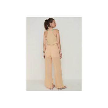 Calça Fluída com Transparência Bege P / Bege