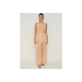 Calça Fluída com Transparência Bege P / Bege