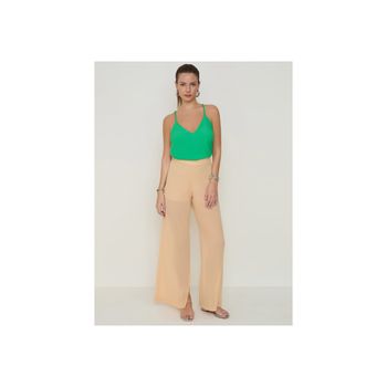 Calça Fluída com Transparência Bege P / Bege