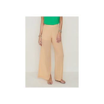 Calça Fluída com Transparência Bege P / Bege