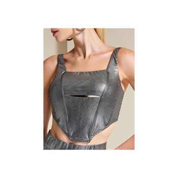 Top Corset Metalizado Abertura No Busto P / Prata