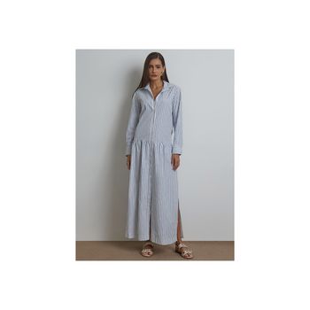 Chemise Listrada com Fenda P / Azul