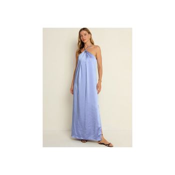 Slip Dress Longo Acetinado Azul M / Verde