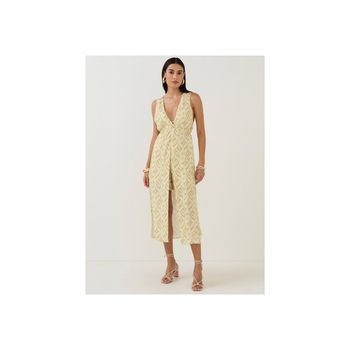 Túnica Longa Estampada com Top M / Amarelo