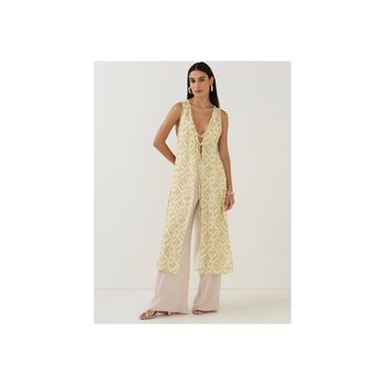 Túnica Longa Estampada com Top M / Amarelo