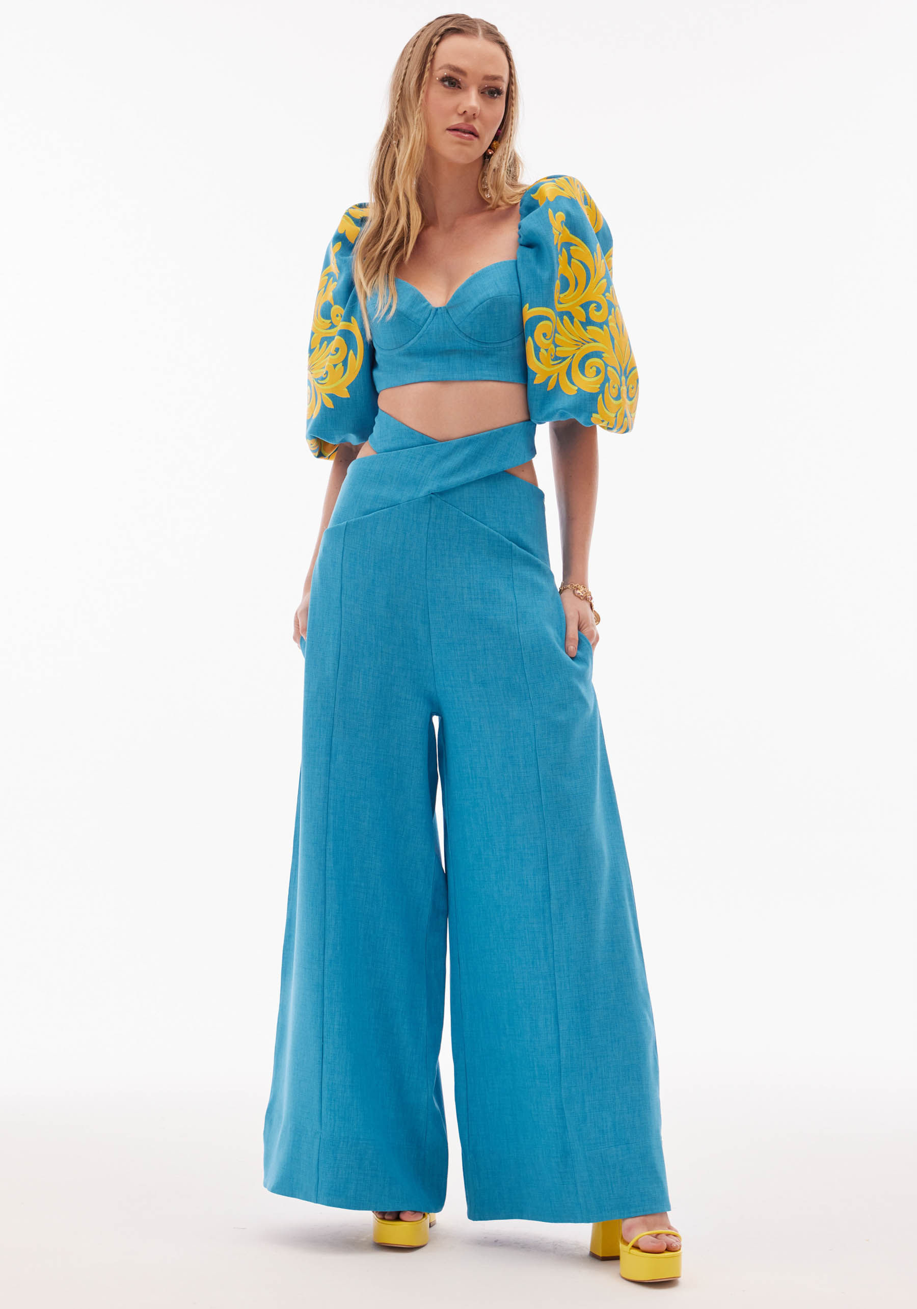 Calça Com Cut Off Azul