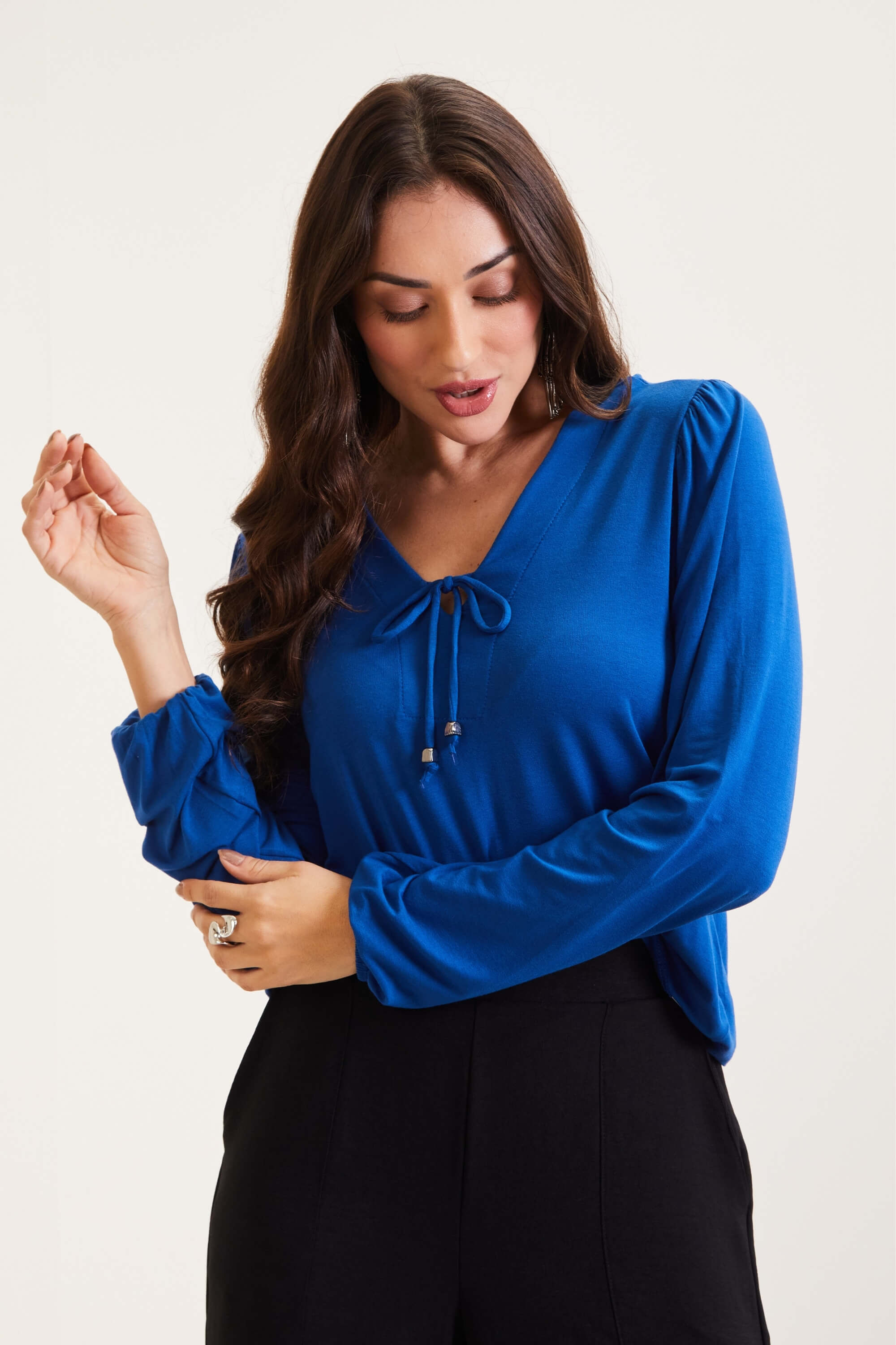 Blusa Feminina com Amarração Marialícia  Azul Marinho