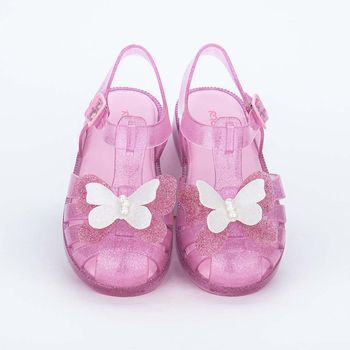 Sandália Infantil Feminina Mar e Cor Borboleta Rosa Glitter 33-34 / Rosa