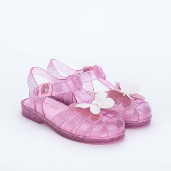 Sandália Infantil Feminina Mar e Cor Borboleta Rosa Glitter 33-34 / Rosa