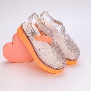 Kidy, Sandália Infantil Plataforma Belinha Ouro Pêssego Glitter 33-34 / Laranja