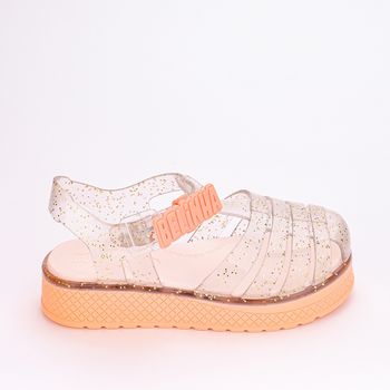 Kidy, Sandália Infantil Plataforma Belinha Ouro Pêssego Glitter 33-34 / Laranja