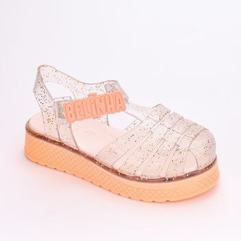 Kidy, Sandália Infantil Plataforma Belinha Ouro Pêssego Glitter 33-34 / Laranja