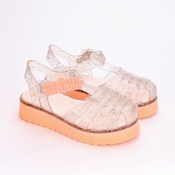 Kidy, Sandália Infantil Plataforma Belinha Ouro Pêssego Glitter 33-34 / Laranja