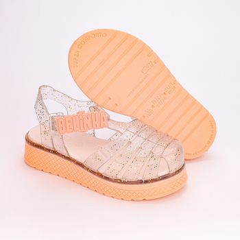 Kidy, Sandália Infantil Plataforma Belinha Ouro Pêssego Glitter 33-34 / Laranja