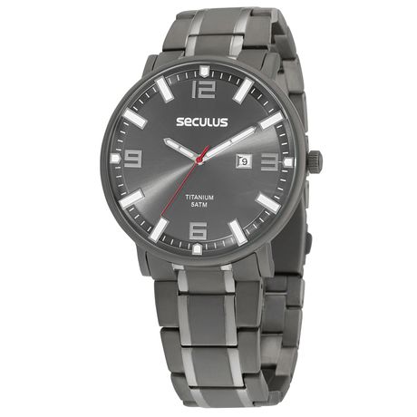 Relógio Masculino Analógico Casual Titânio Cinza 45 Mm Calendário Seculus