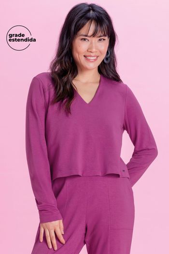 Blusa Feminina Decote V Marialícia  Roxo G3