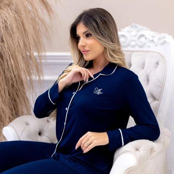 Pijama Longo Feminino Marinho Conforto e Estilo Ana Mello P