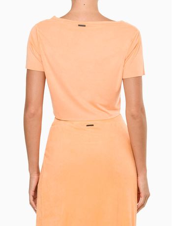 Camiseta Feminina Suede Estonado Calvin Klein Jeans - Laranja PP