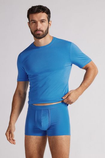 Cueca Boxer Em Algodão Natural Fresh - Azul P / Azul