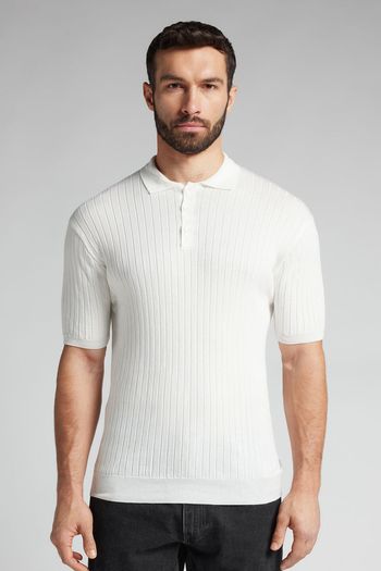 Camiseta Polo Em Algodão Canelado - Branco P / Branco