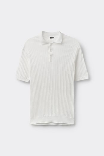 Camiseta Polo Em Algodão Canelado - Branco P / Branco