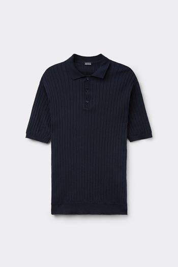 Camiseta Polo Em Algodão Canelado - Azul P / Azul