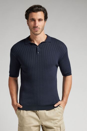 Camiseta Polo Em Algodão Canelado - Azul P / Azul