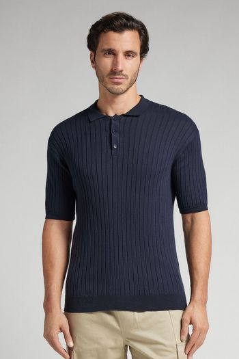 Camiseta Polo Em Algodão Canelado - Azul P / Azul
