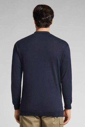 Polo De Manga Comprida Em Algodão Com Zíper - Azul P / Azul