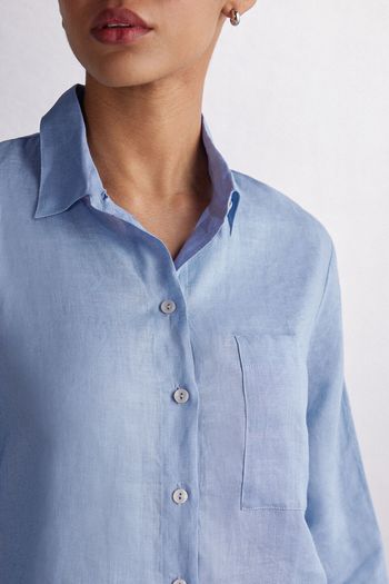 Camisa Em Linho - Azul P / Azul