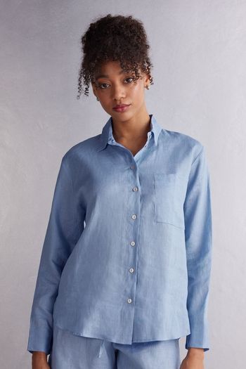 Camisa Em Linho - Azul P / Azul