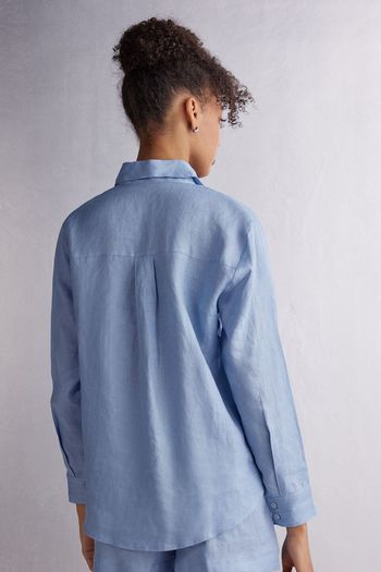 Camisa Em Linho - Azul P / Azul