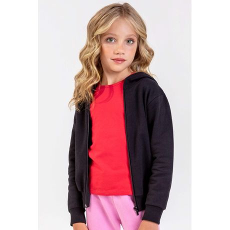 Jaqueta Infantil Menina Básica Elian Moletom Felpado Manga Longa Preto