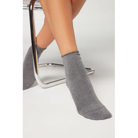 Meias Curtas Com Cashmere Soquete Lisa Sem Punho Cinza