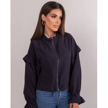 Jaqueta Viscose Bomber Feminina Manga Longa Azul Marinho
